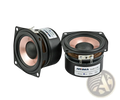 Aiyima 2.5 inch full range black square audio speakers with copper cones and silver brackets by aitima audio labs