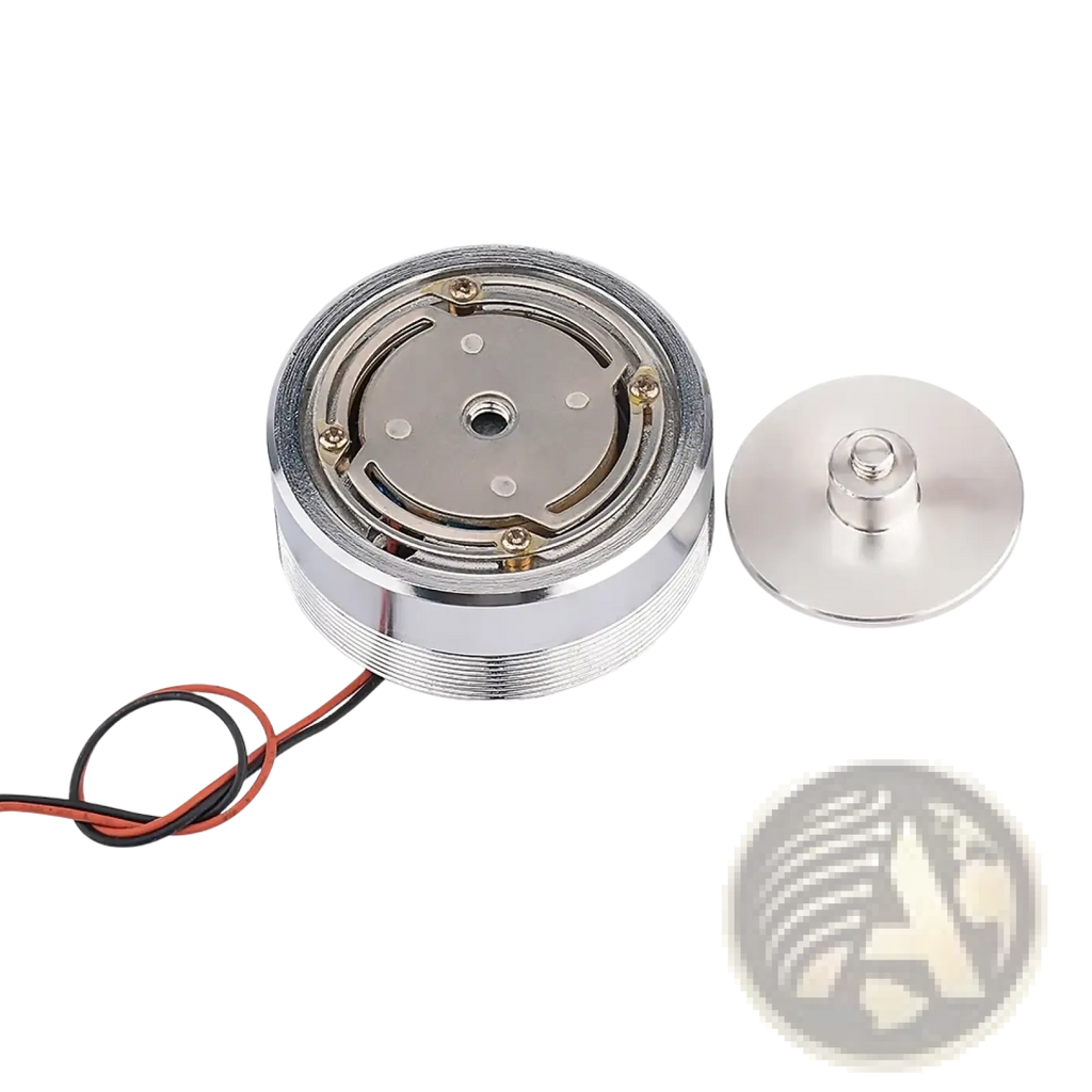 Aiyima 25w full range sound exciter speaker with chrome-finished cylindrical motor and exposed internal components with red and black wiring