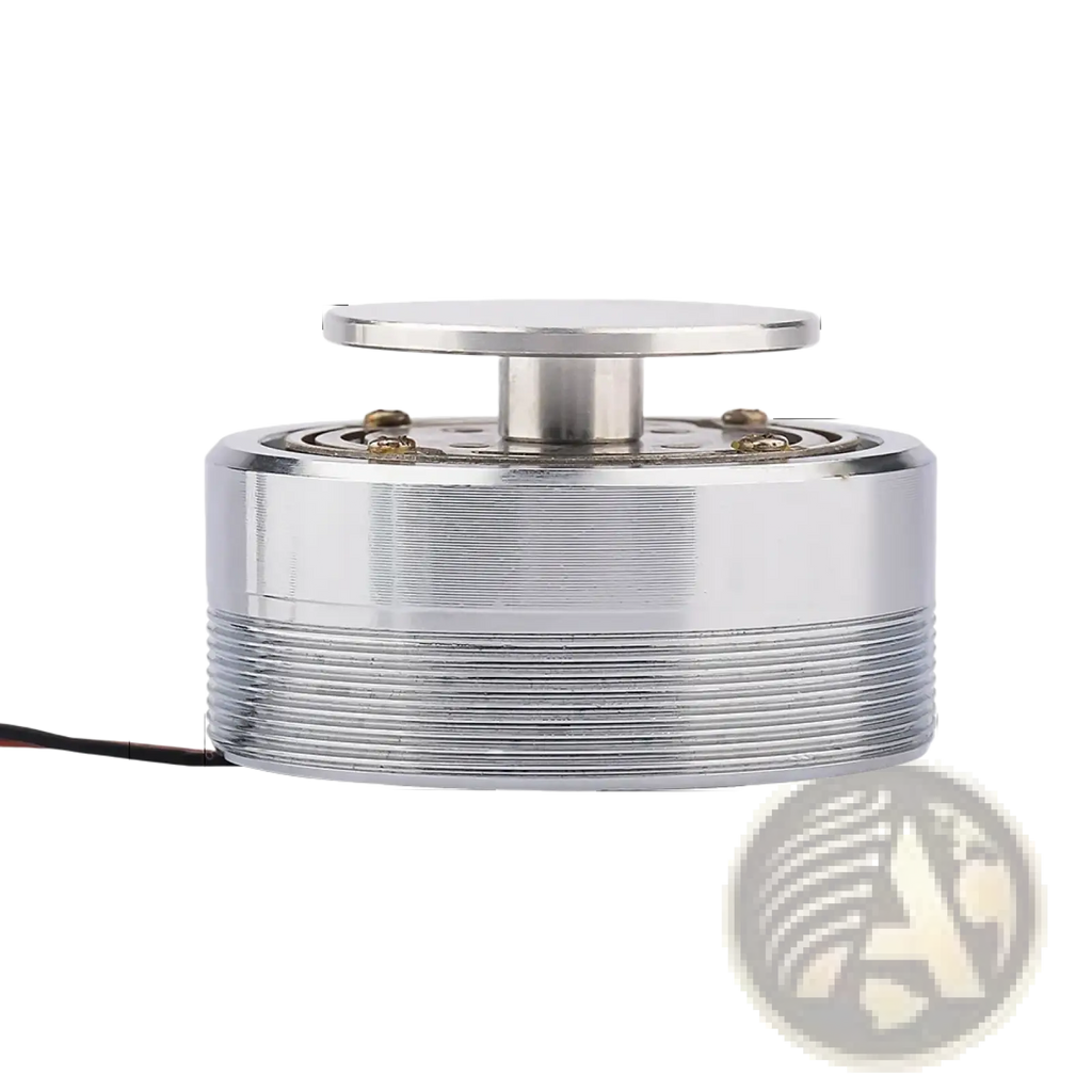 Aiyima 25w full range sound exciter speaker with silver cylindrical ribbed electromagnetic actuator 50mm diameter 30mm height