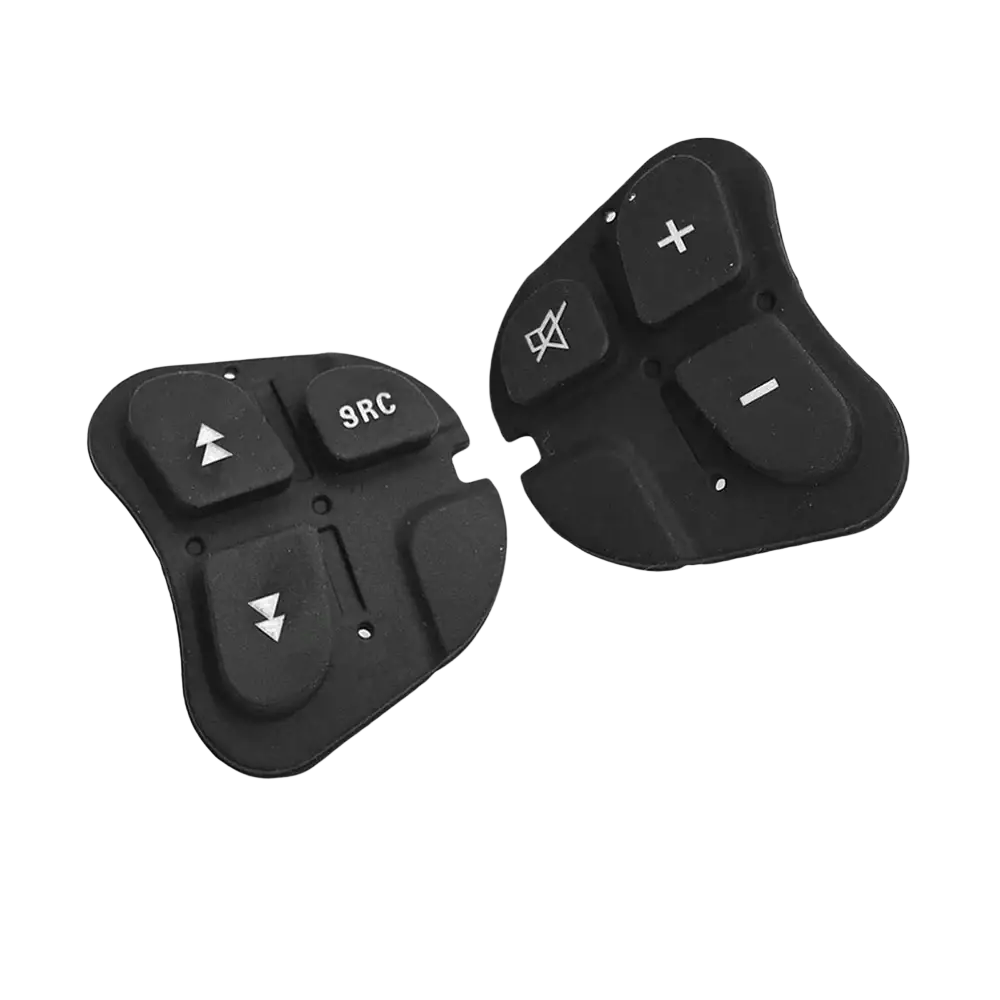 Black plastic alfa 147 steering wheel audio control buttons with white symbols and a 9rc button for 147 156 166 gt models
