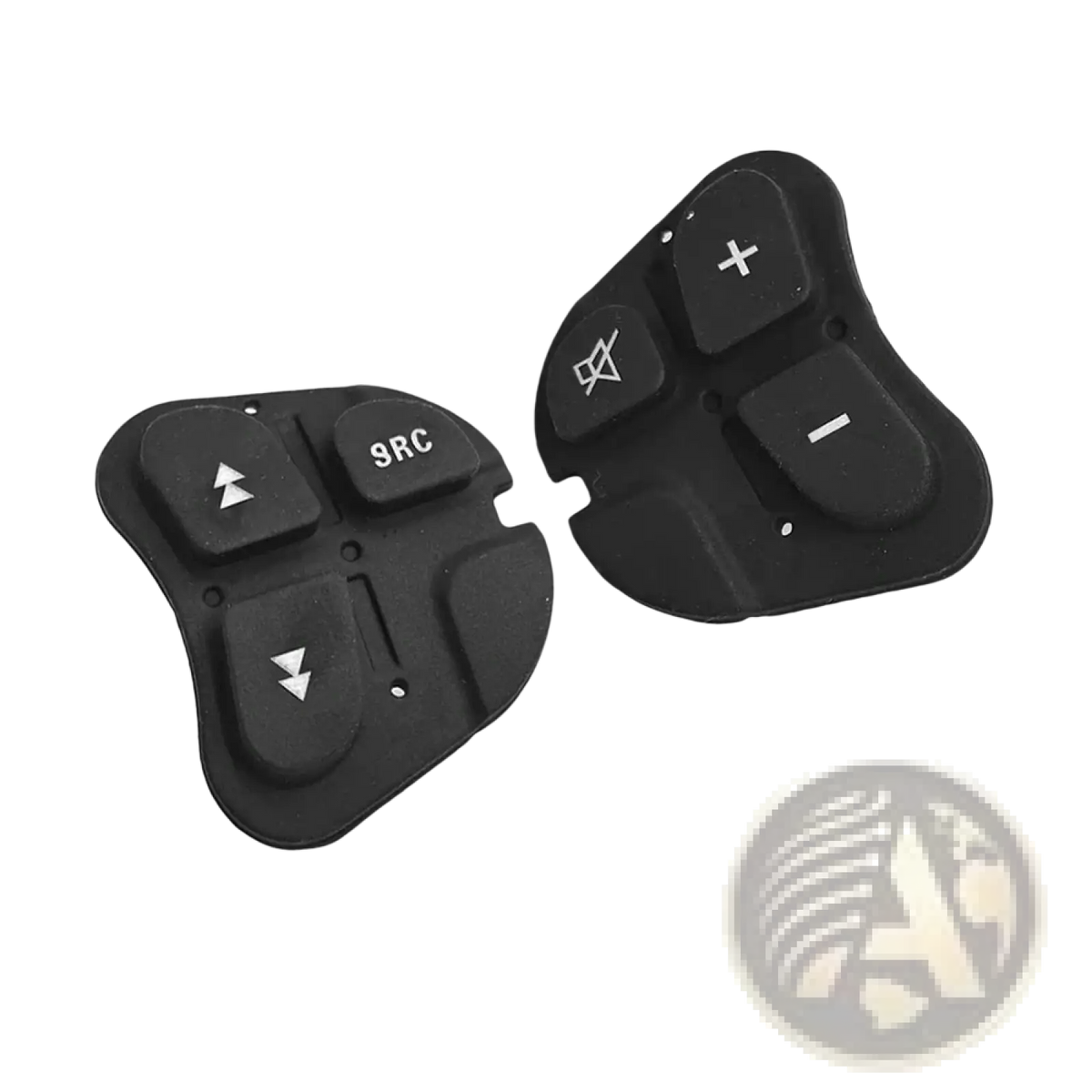 Black plastic alfa 147 steering wheel audio control buttons with white symbols and a 9rc button for 147 156 166 gt models