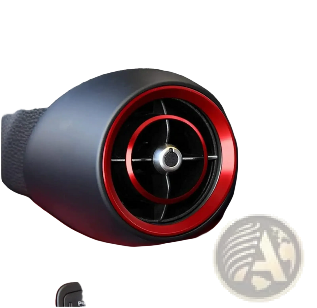 Alfa Romeo Giulia Stelvio red air vent trim rings with red accents and sleek metallic finish circular cover