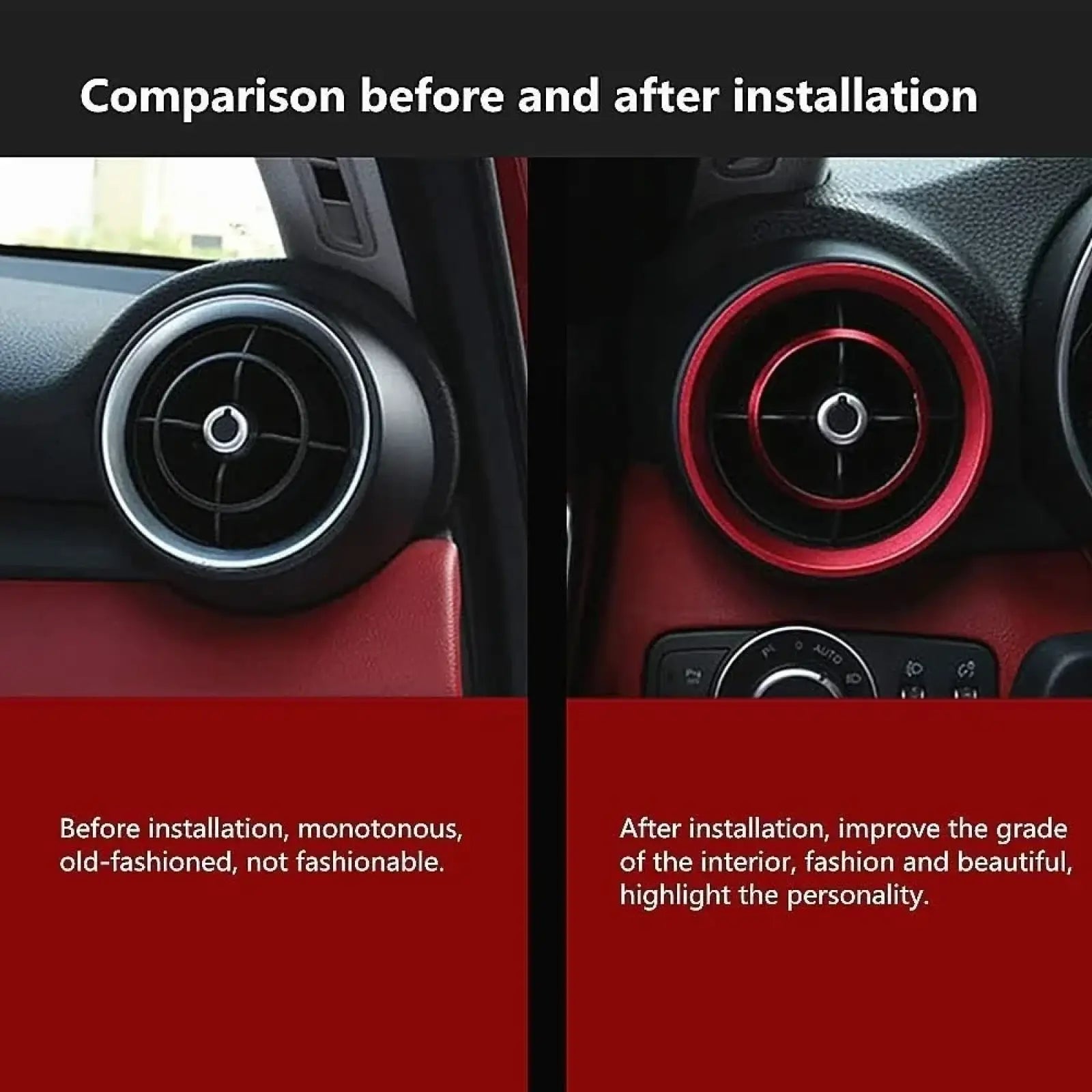 Alfa romeo giulia stelvio red and black circular air vent trim ring designed for interior customization