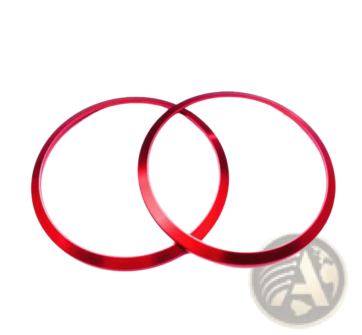 Two vibrant red metallic circular rings with polished finish for Alfa Romeo Giulia Stelvio air vent trim