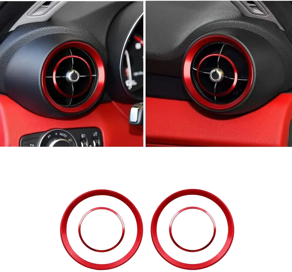 Red metallic air vent trim rings made of aluminum for Alfa Romeo Giulia Stelvio car interior enhancement
