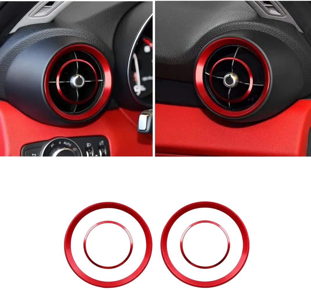 Red metallic air vent trim rings made of aluminum for Alfa Romeo Giulia Stelvio car interior enhancement