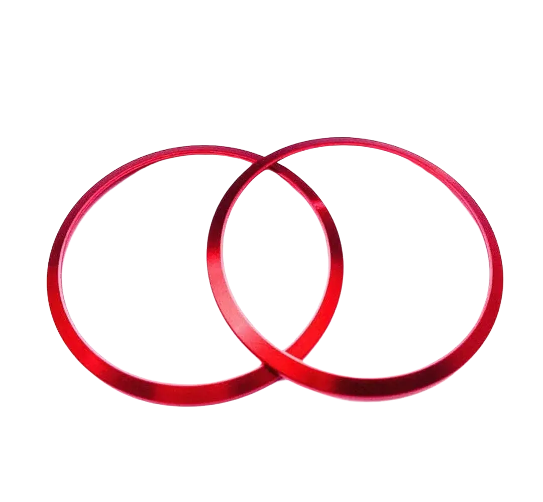Two vibrant red metallic circular rings with polished finish for Alfa Romeo Giulia Stelvio air vent trim