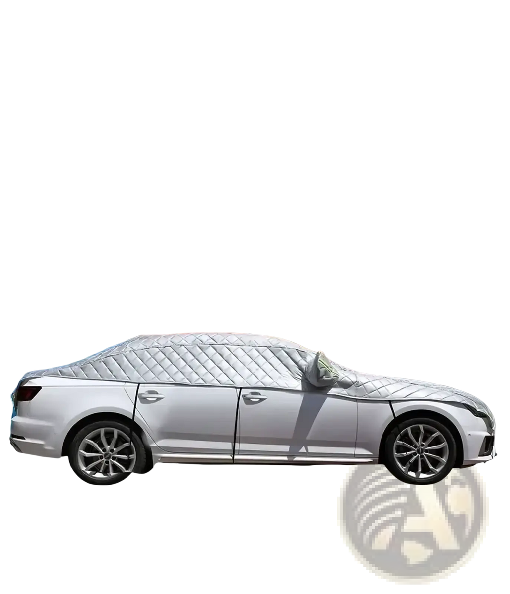 Silver quilted waterproof car windshield sunshade cover with windproof elastic bands for all-season protection