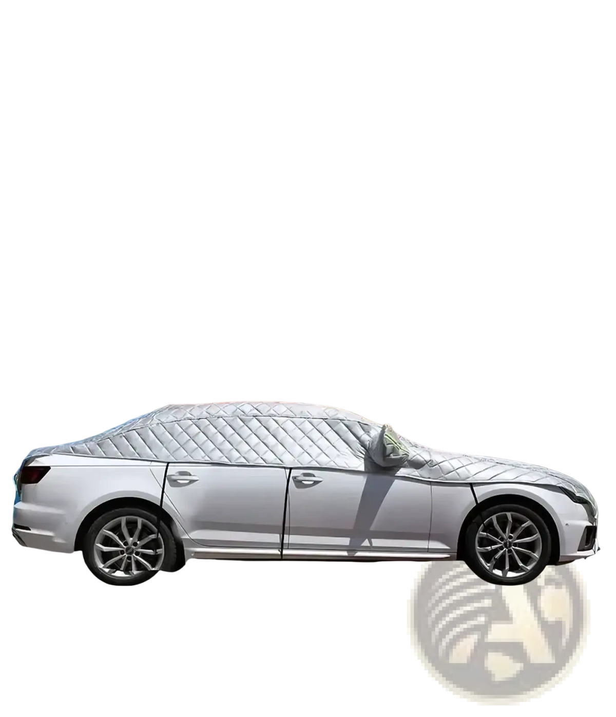 Silver quilted waterproof car windshield sunshade cover with windproof elastic bands for all-season protection