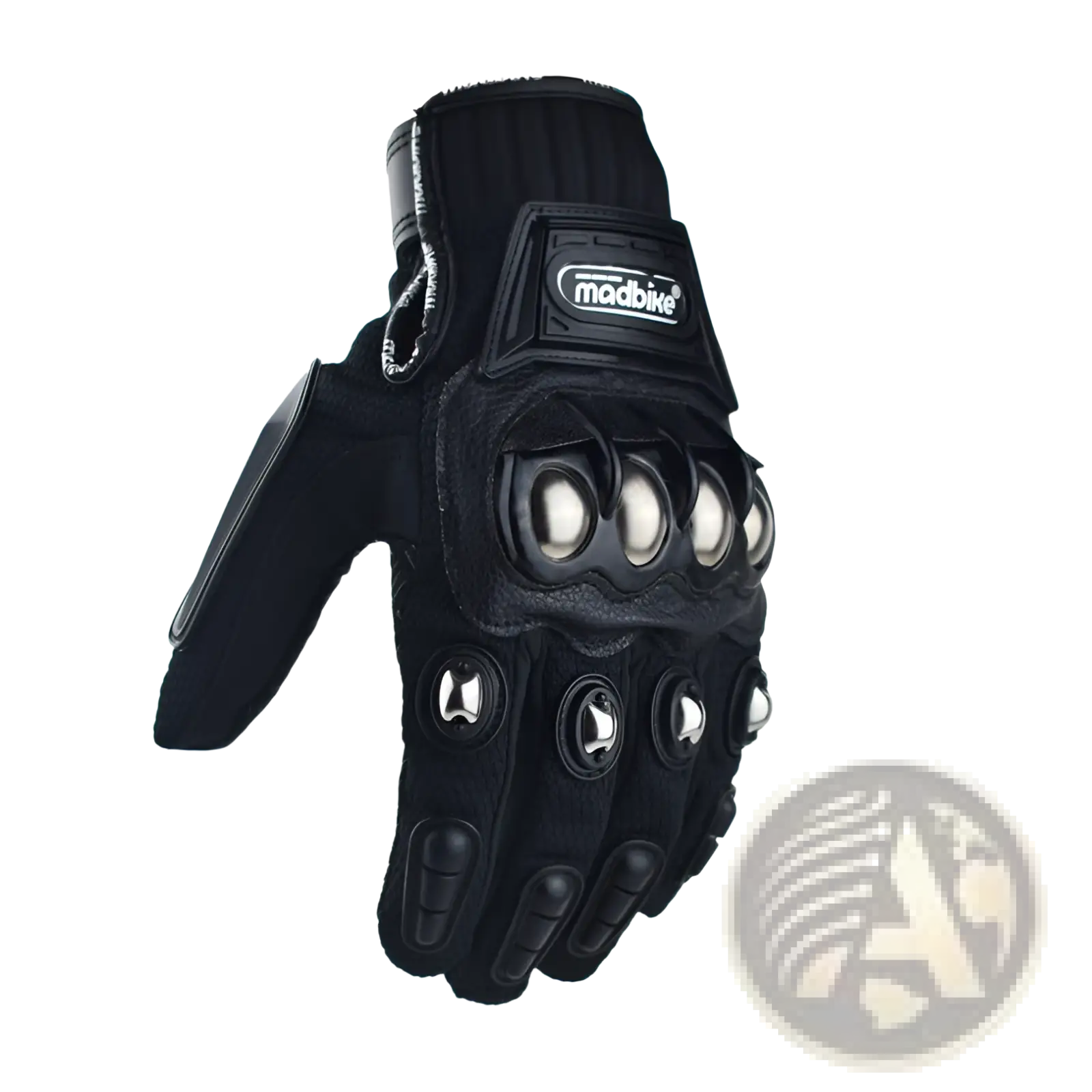 Black madbike alloy knuckle motorcycle glove showing back side with reinforced knuckle and finger protectors