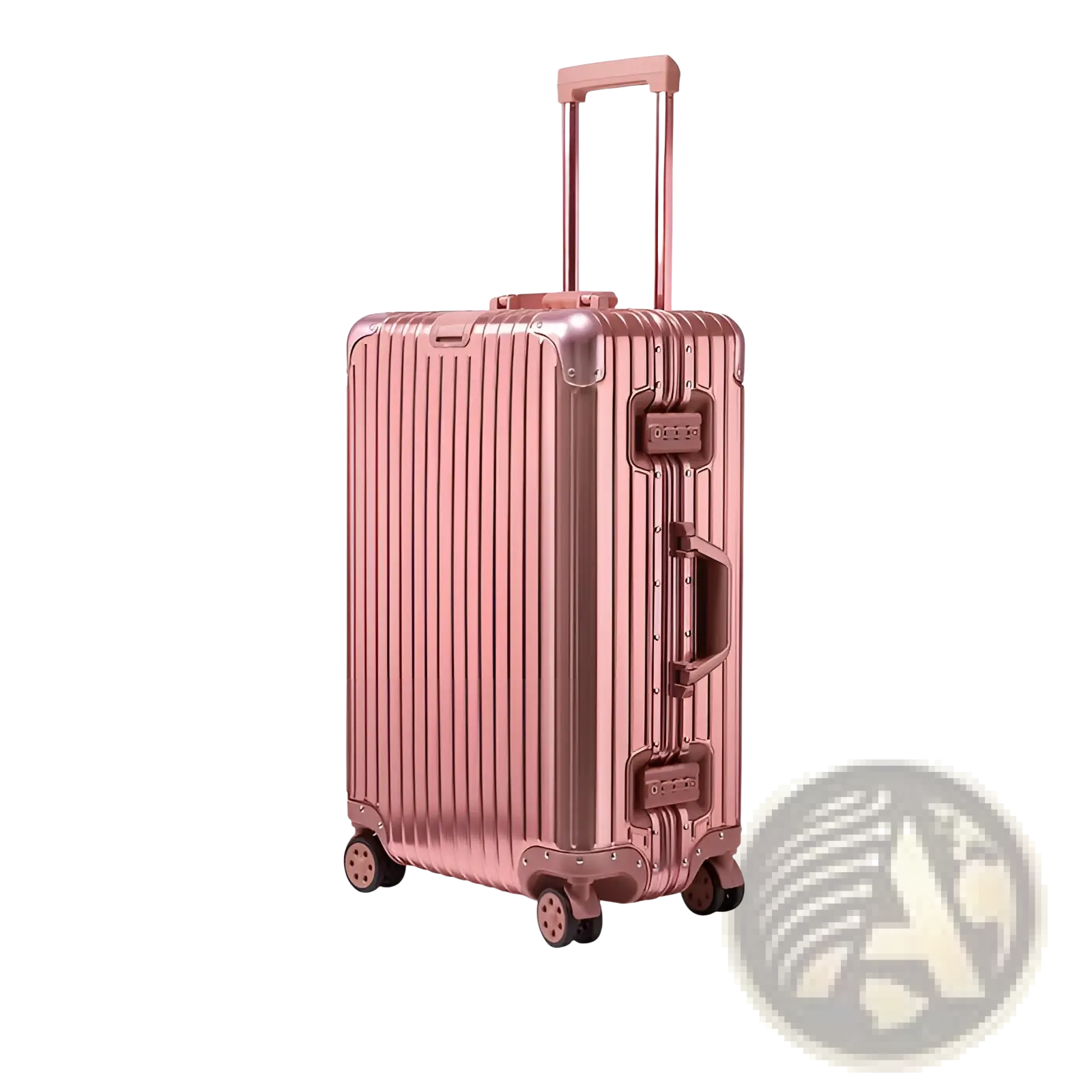 Rose gold aluminum magnesium alloy business travel suitcase with ribbed design and retractable handle