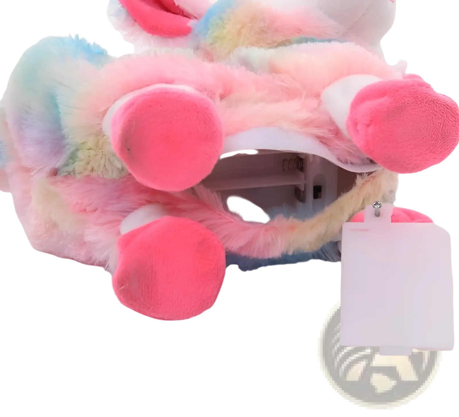 Alpaca plush toy musical rainbow unicorn with pink hooves and soft fuzzy texture measuring 30cm