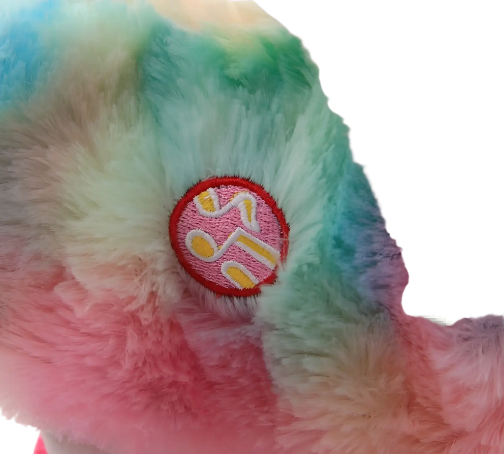 Alpaca plush toy musical rainbow unicorn 30cm with rainbow colors and circular embroidered sugar patch