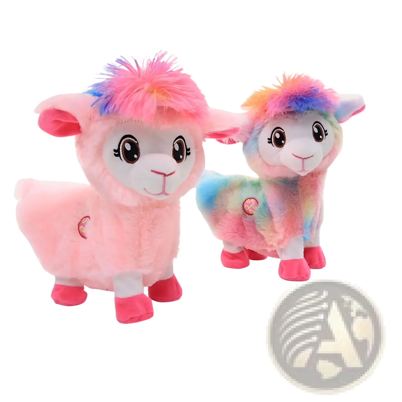 Pink and rainbow-colored alpaca plush toy with musical feature soft fur and fluffy multicolored hair 30cm