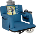 Blue alpcour premium reclining stadium seat with padded armrests side pockets and cup holders for comfort