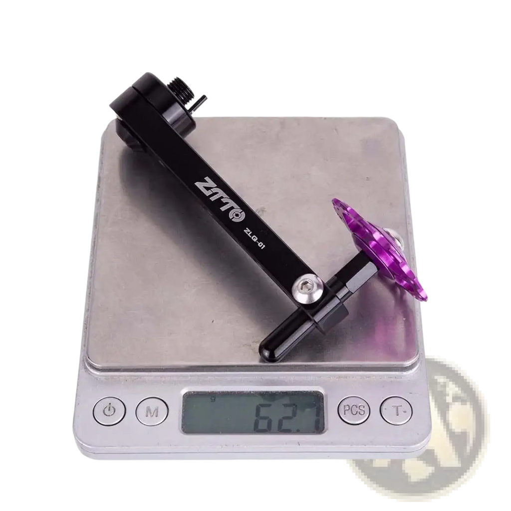 Black zimo zl-01 aluminium alloy bike handlebar brake lever with purple translucent flower-shaped accent for chain tensioner stabilizer