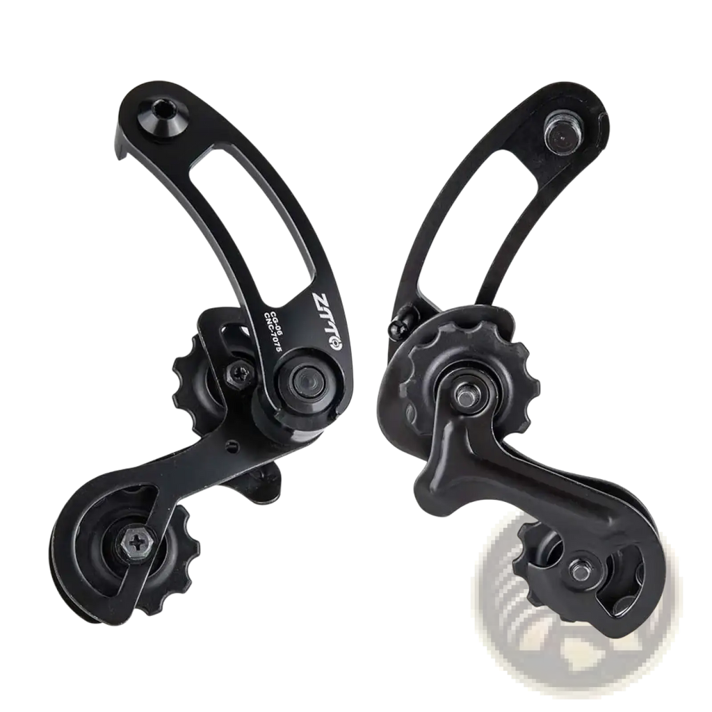 Black zttc aluminium alloy bike chain tensioner stabilizer rear derailleur component with matte finish and gear-compatible design