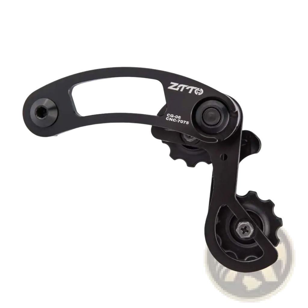 Black ztto cg-06 cnc-7075 aluminium alloy bike chain tensioner stabilizer rear derailleur back side view
