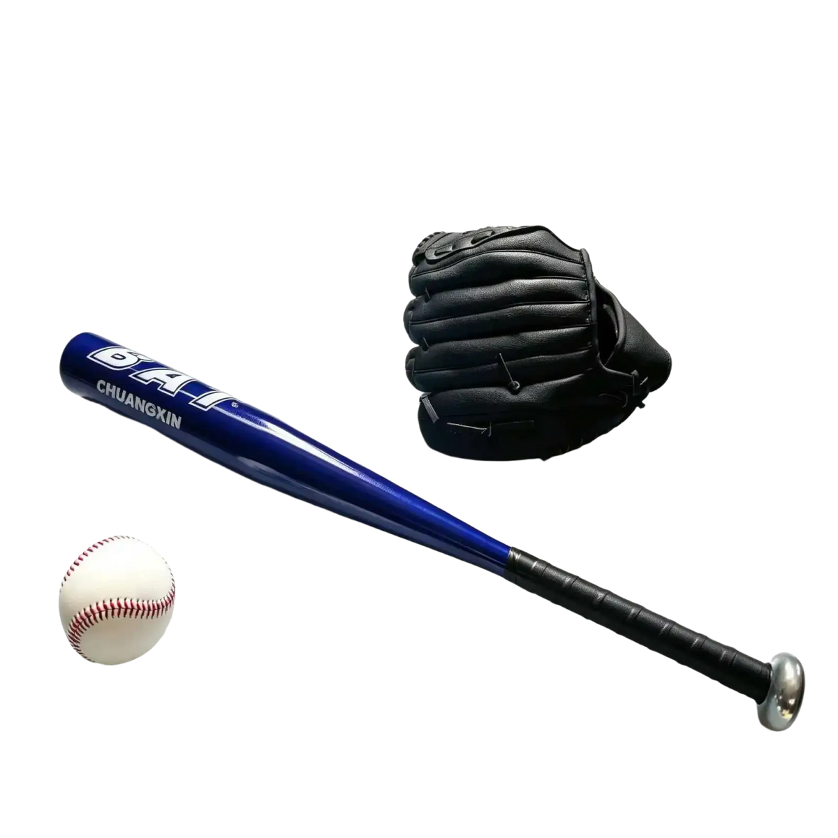 Blue aluminum alloy baseball bat with black grip and silver end cap branded chuangxin for soft baseball training