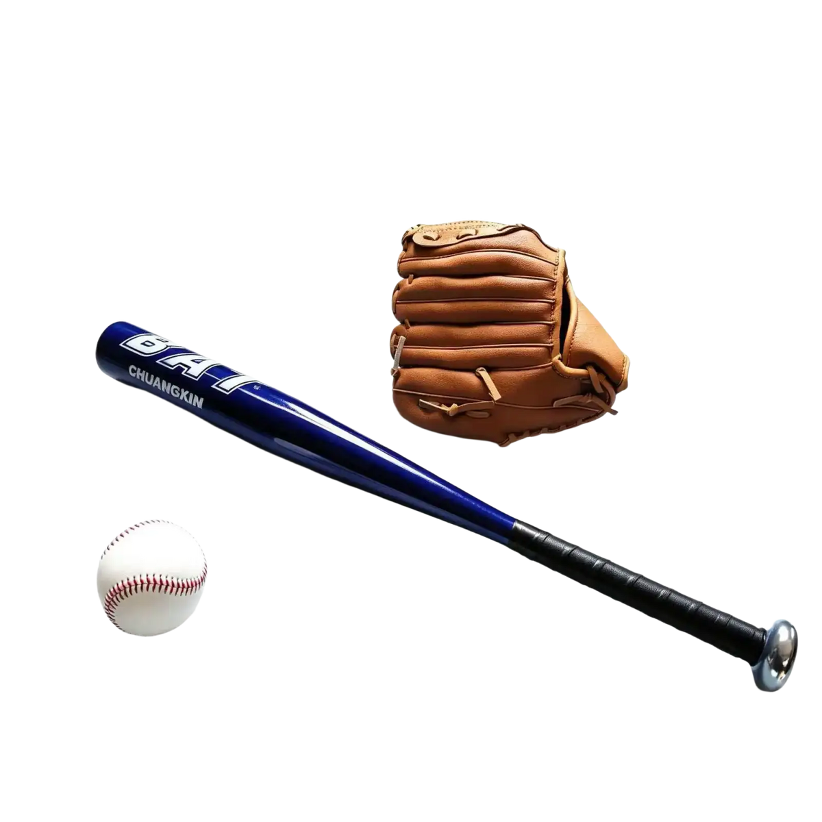 Blue aluminum alloy baseball bat with black grip and silver end cap branded chuangkin for soft baseball training