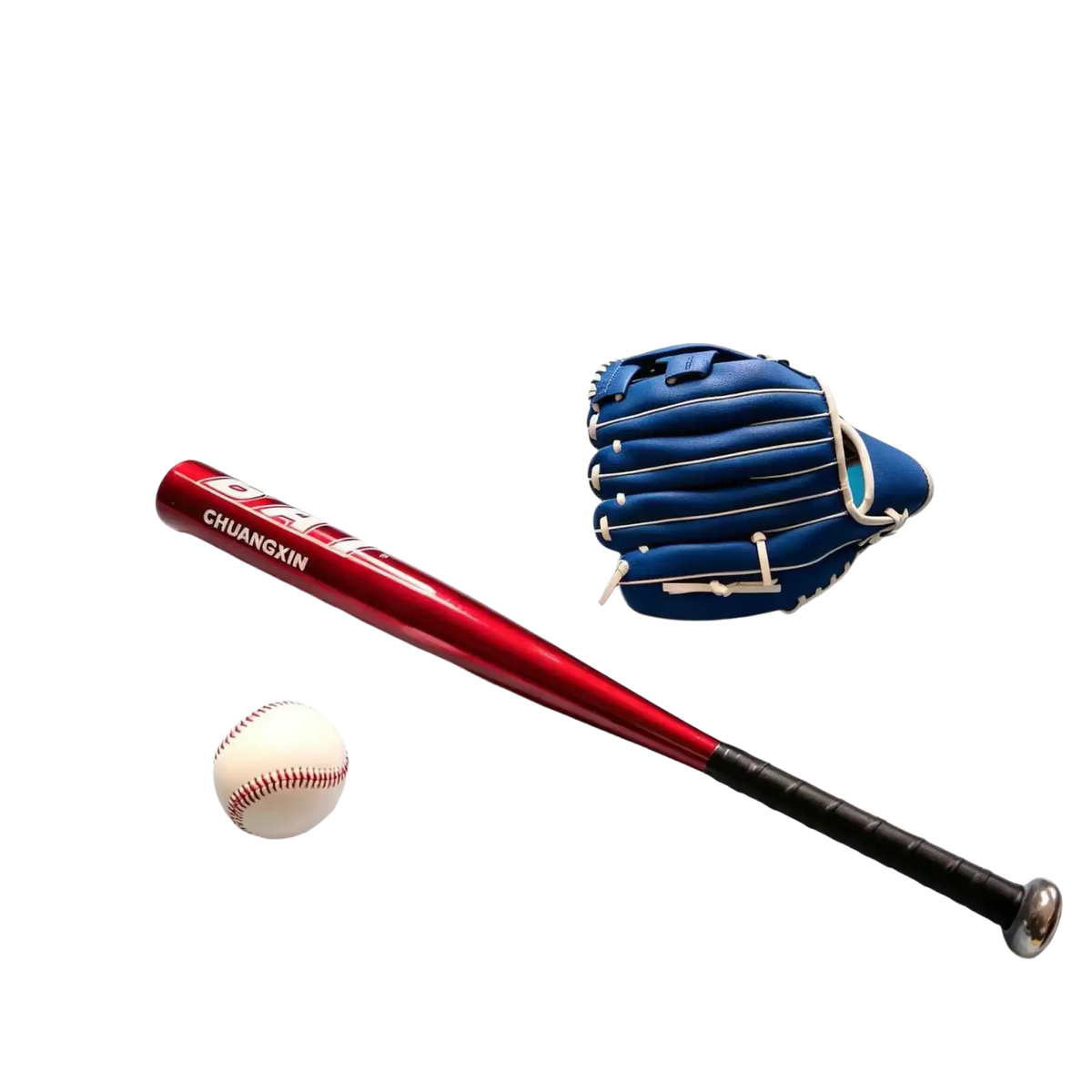 Red aluminum alloy baseball bat with black grip and silver end cap branded chuangxin for soft baseball training