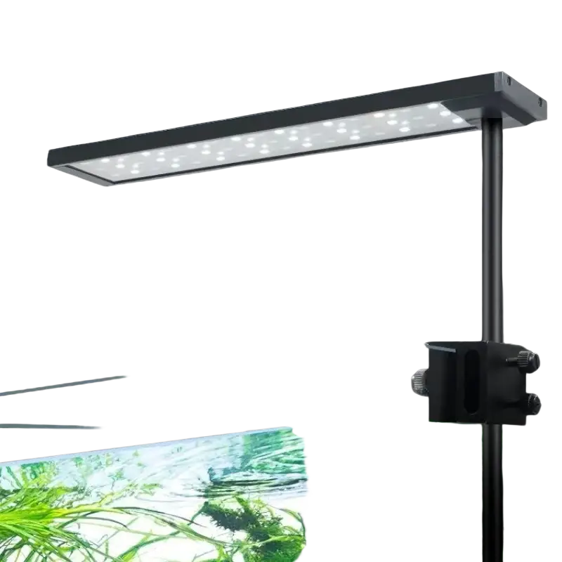 Modern black aluminum alloy fish tank light with sleek rectangular design and bright white dc12v full spectrum bulbs
