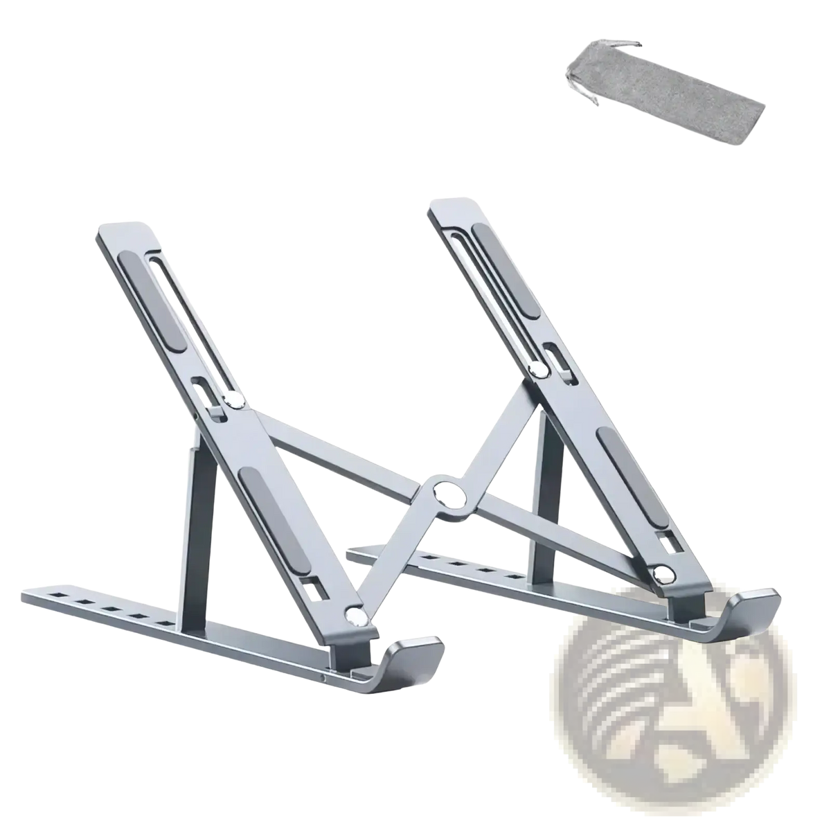 Gray aluminum alloy foldable laptop stand with a sleek and compact design for ergonomic use and easy portability