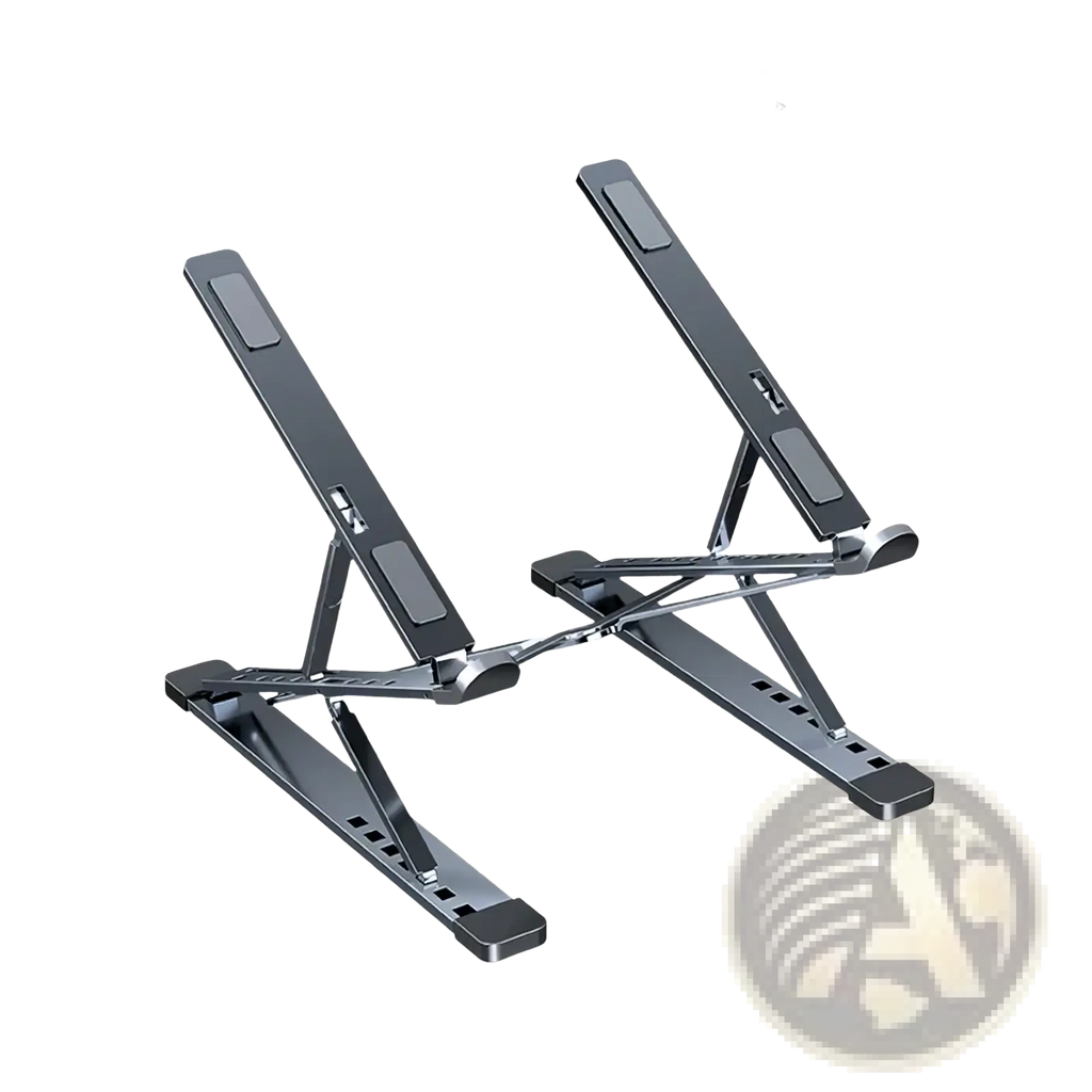 Gray black aluminum alloy foldable laptop stand showing sleek and durable design for ergonomic use