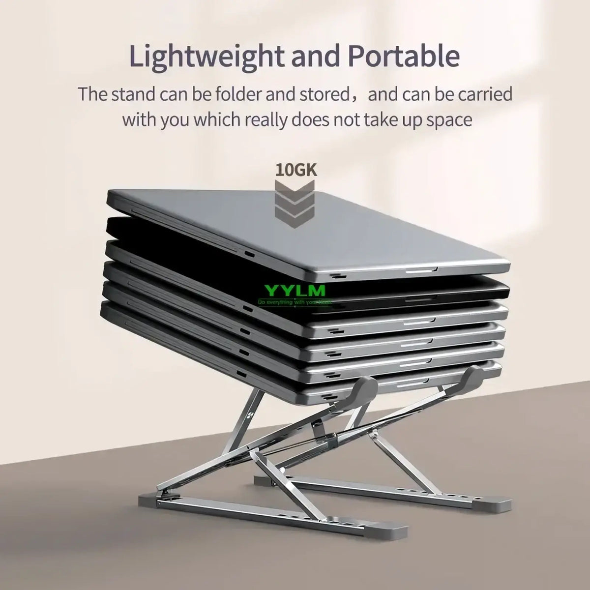Silver metallic aluminum alloy foldable laptop stand with portable design for ergonomic device support