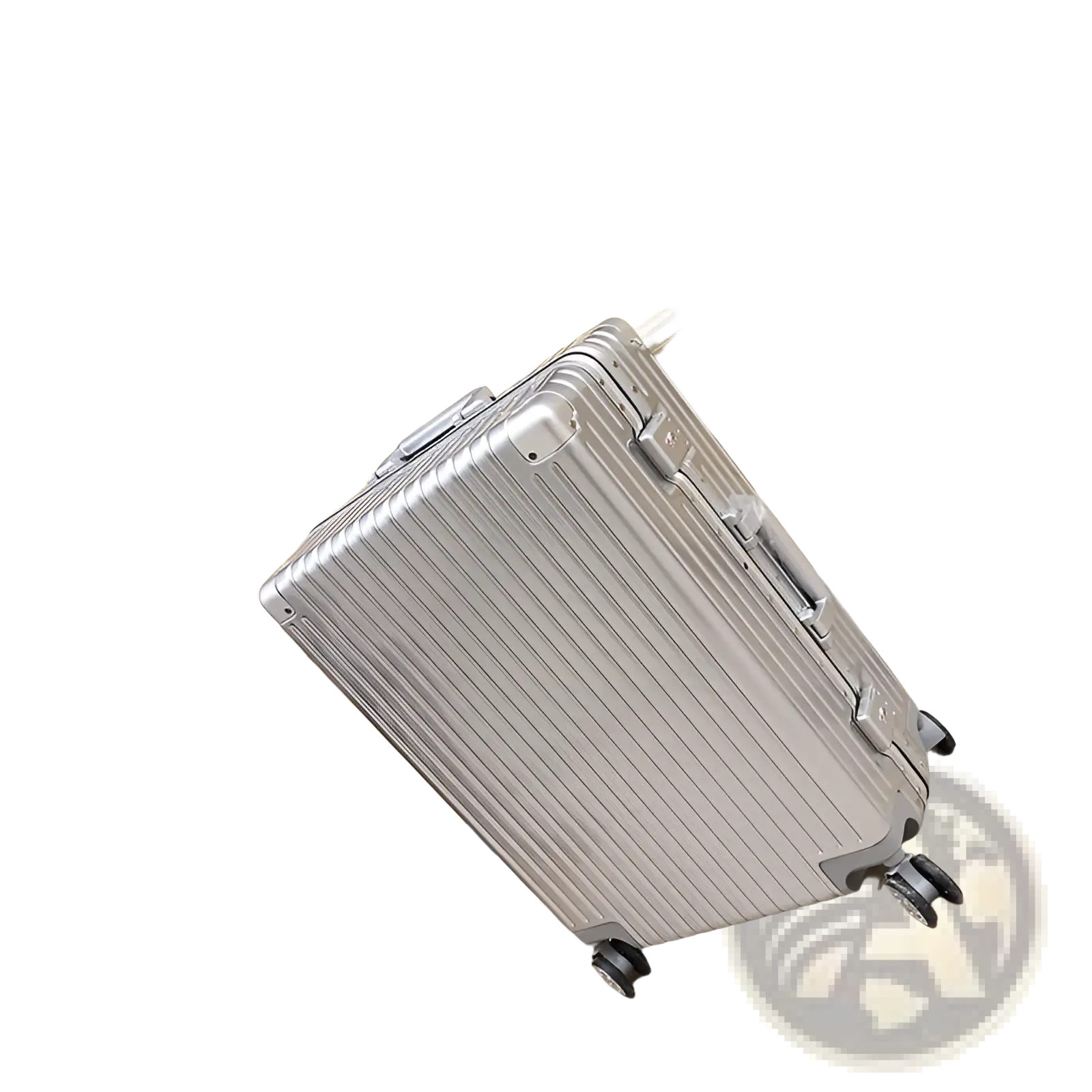 Silver aluminum alloy frame suitcase with ribbed hard shell and retractable handle for easy travel transport