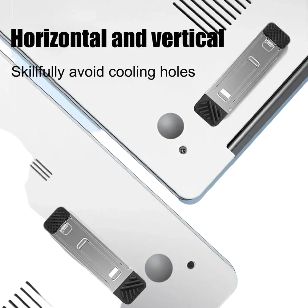 Silver aluminum alloy laptop stand with black rubberized grips designed for mobile phones with minimalist design