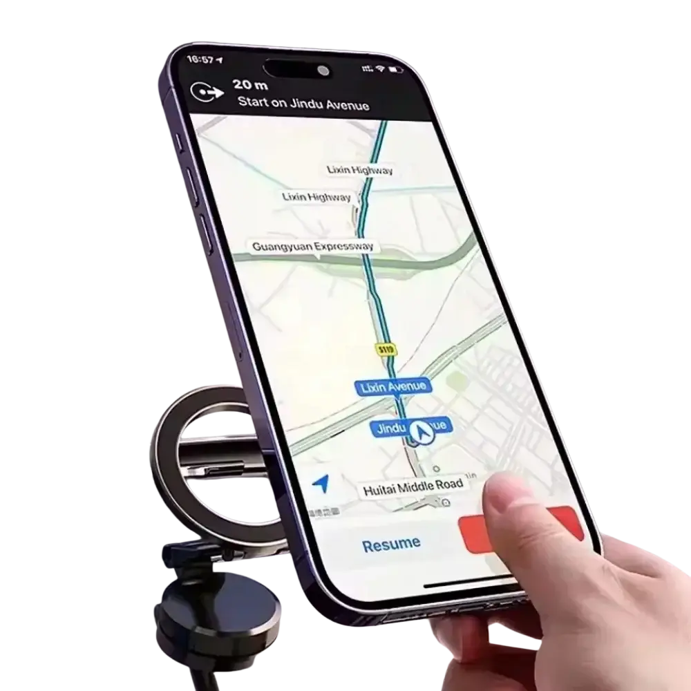 Black aluminum alloy magnetic car phone holder stand with circular base and adjustable arm phone stand