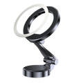 Black and white dual-ring led light with sleek foldable stand for aluminum alloy magnetic car phone holder stand