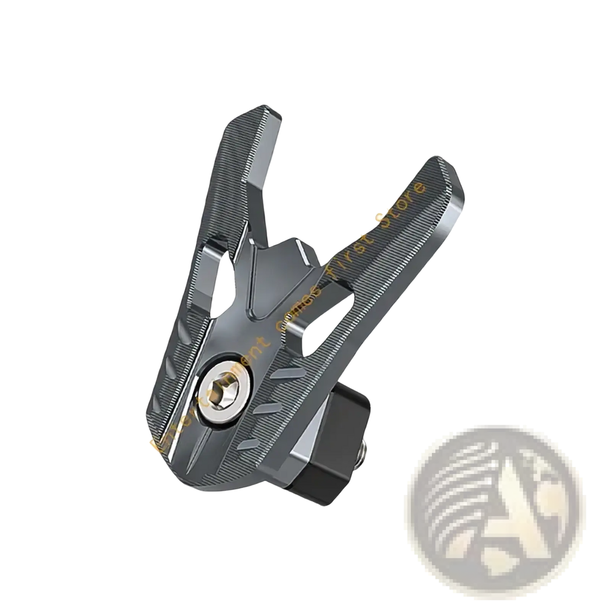 Black textured metal motorcycle footpeg clip with central silver bolt for aluminum alloy motorcycle helmet storage hook