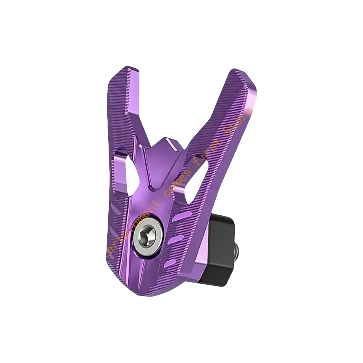 Purple metallic aluminum alloy motorcycle helmet storage hook with textured angular handlebar clamp and black grip end