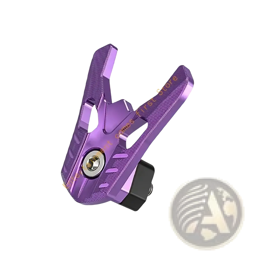 Aluminum alloy motorcycle helmet storage hook featuring a purple metallic bike pedal clip with textured finish and black rubber base