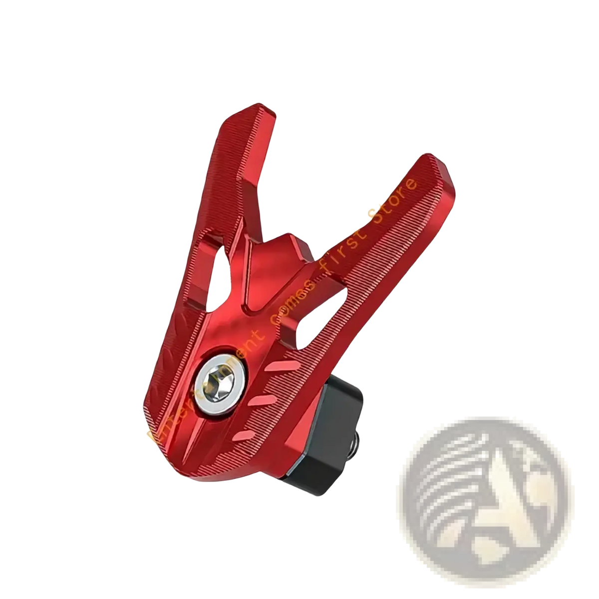 Aluminum alloy motorcycle helmet storage hook in red metallic with sleek angular design and textured surface