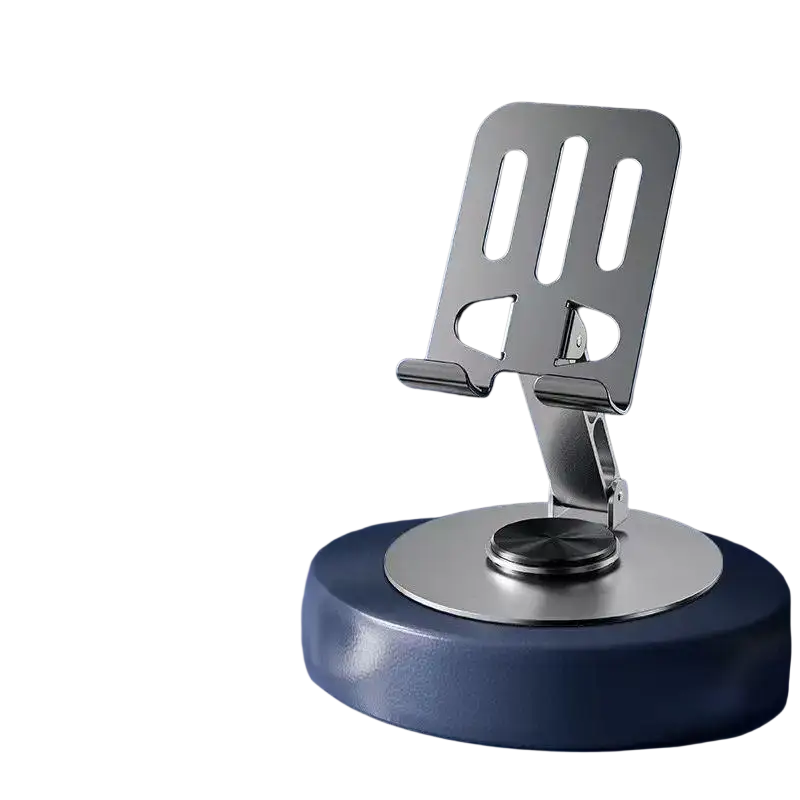Silver aluminum alloy tablet phone stand with 360 rotatable bracket and adjustable slots for mobile devices