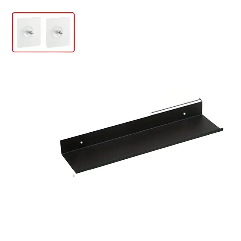 Black aluminum alloy wall mounted floating shelf 15.7 by 4.72 inches with punch-free adhesive stickers