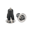 Aluminum bicycle handlebar end plugs pair in black and silver with sleek modern design shown from back side