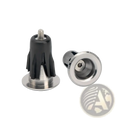 Aluminum bicycle handlebar end plugs pair in black and silver with sleek modern design shown from back side