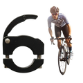 Black metal aluminum bike handlebar bag hook with silver bolts and textured grips for scooters