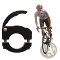 Black metal aluminum bike handlebar bag hook with silver bolts and textured grips for scooters