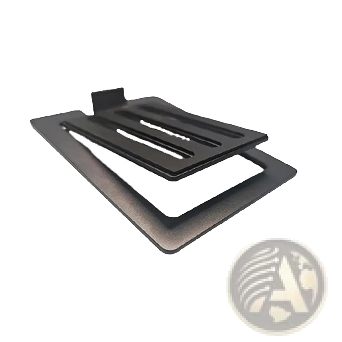 Black metal laptop stand with slotted design and adjustable height support for aluminum desktop speaker stands 16° tilt pair