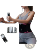 Black and pink waist trainer belt with metallic silver clasps designed as a 25mm aluminum exercise machine handle end cap