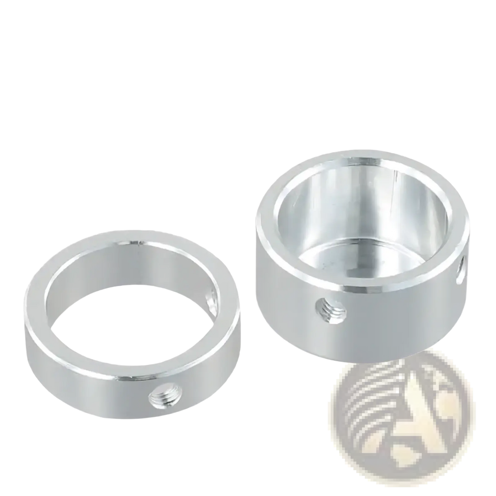 Silver metallic cylindrical aluminum exercise machine handle end cap 25mm with threaded holes in product size diagram