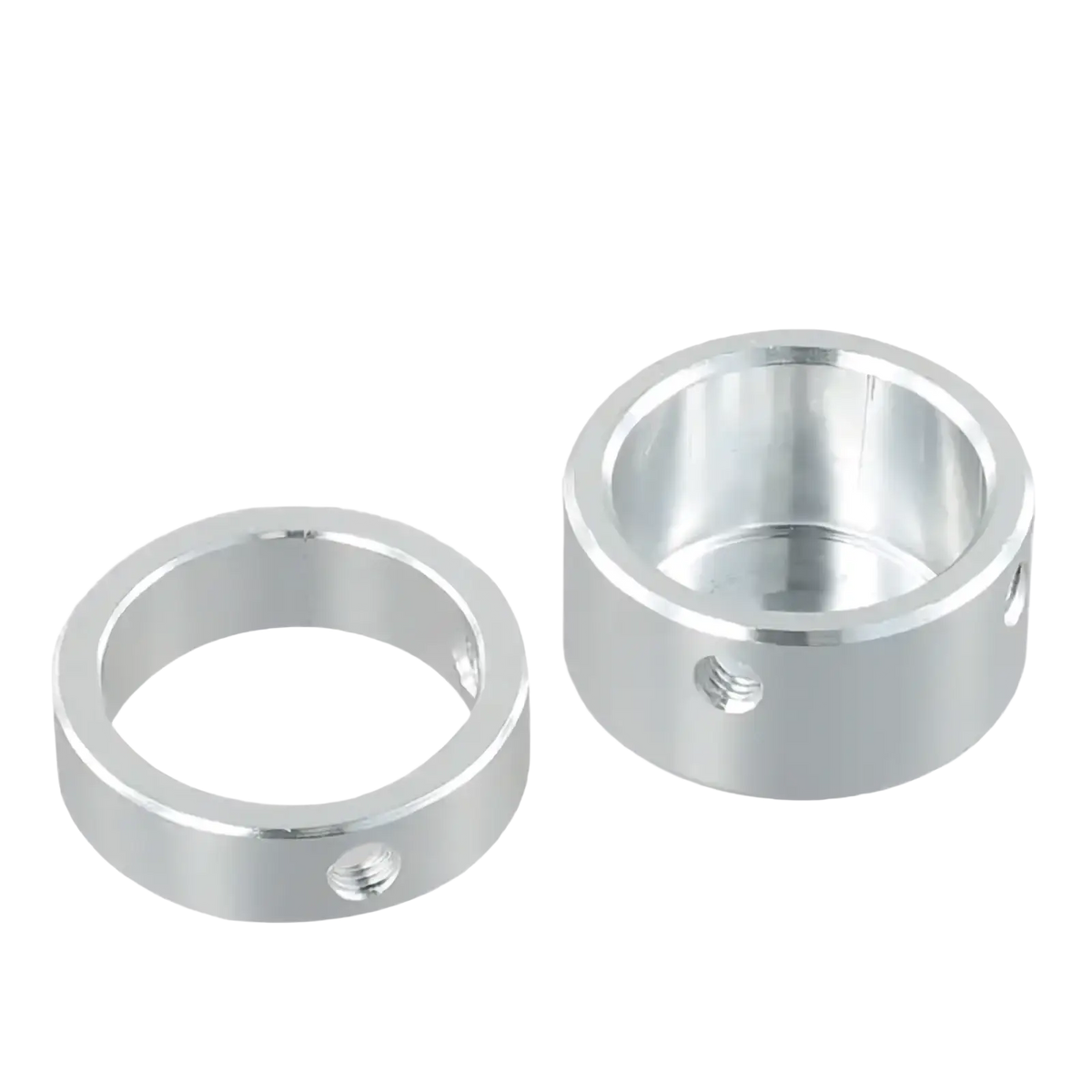 Silver metallic cylindrical aluminum exercise machine handle end cap 25mm with threaded holes in product size diagram