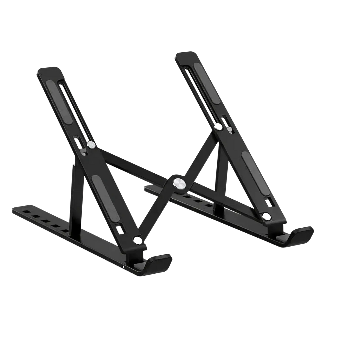 Black aluminum alloy foldable portable laptop stand with adjustable height and angle for ergonomic use