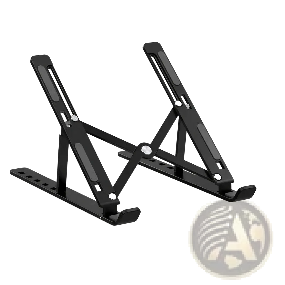 Black aluminum alloy foldable portable laptop stand with adjustable height and angle for ergonomic use