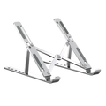 Silver aluminum alloy foldable portable laptop stand with sleek design for ergonomic computer use